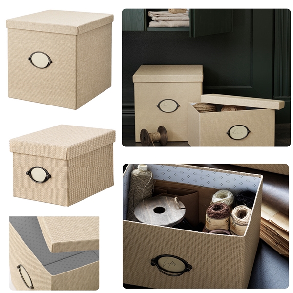 KVARNVIK Storage box with lid, beige, Length: 13 ¾. Learn more