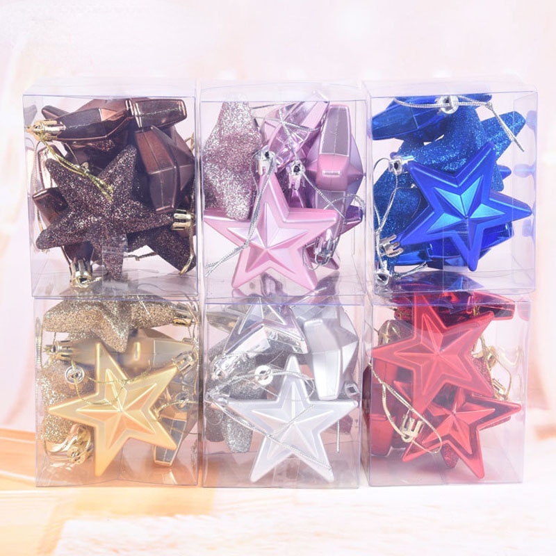 6pc Glitter Star Pendant Christmas Tree Decoration Hanging Ornaments ...