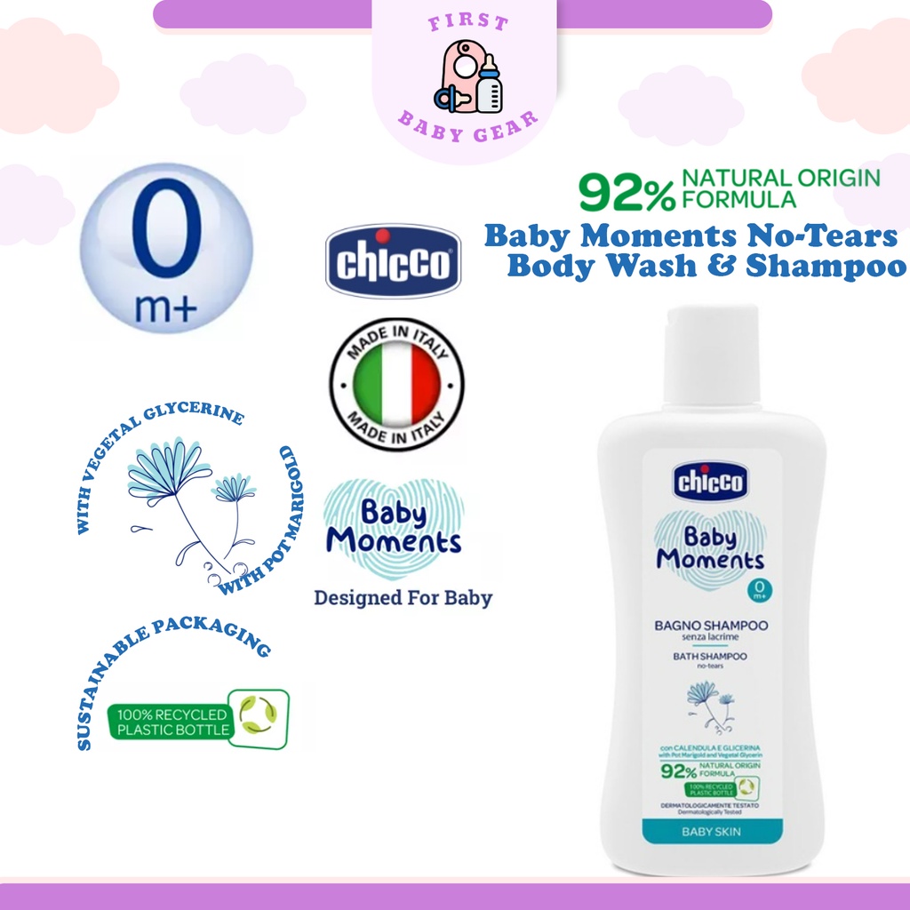 First Baby Gear (Baby Skin) 200ml / 500ml / 750ml Chicco Baby Moments  No-Tears Body Wash & Shampoo