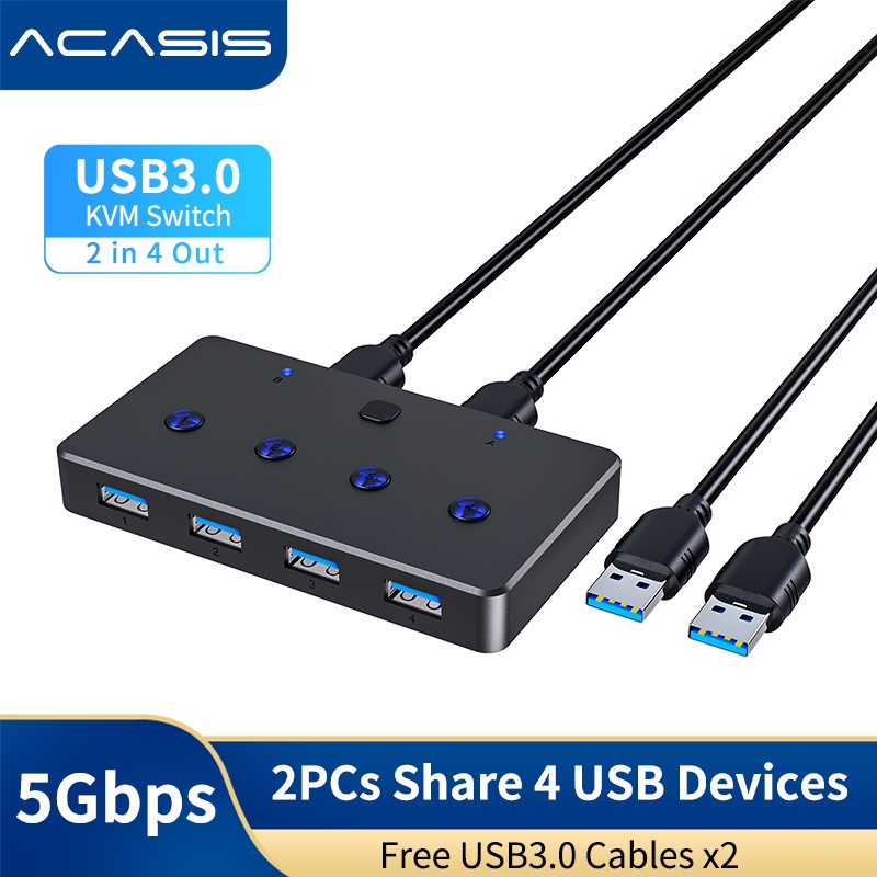 ACASIS USB 3.0 KVM Switch, 2 Computers 4-Port USB Peripheral Switcher ...