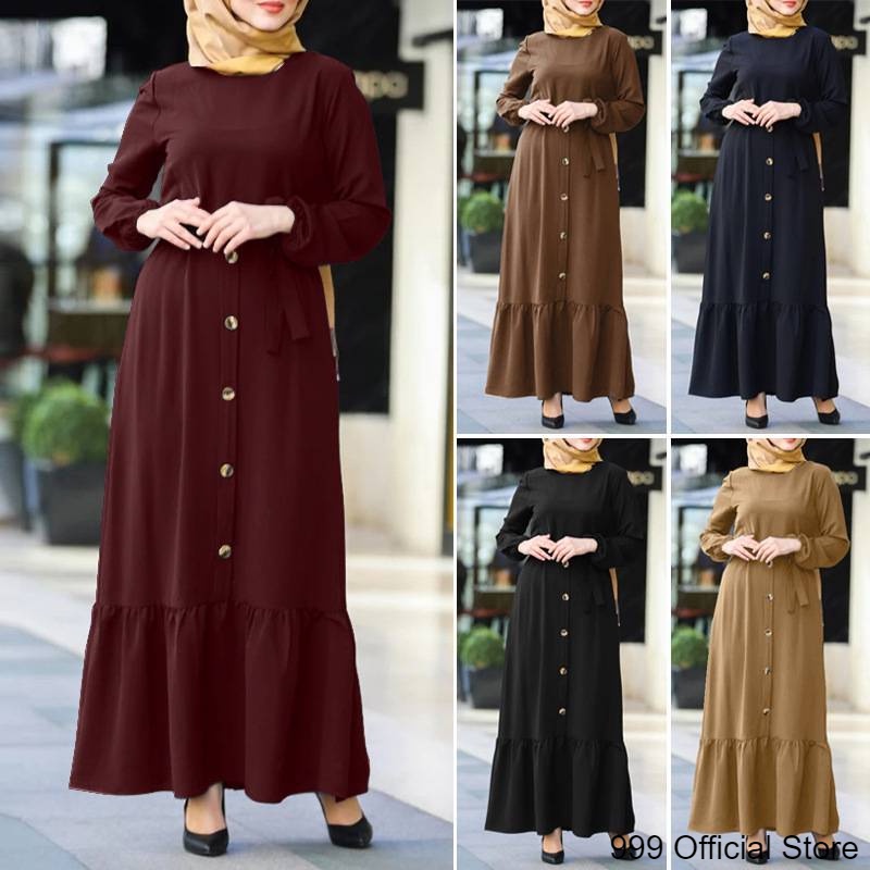 Jubah Muslimah Labuh Butang Pakaian Wanita Moden Saiz Besar Lengan ...