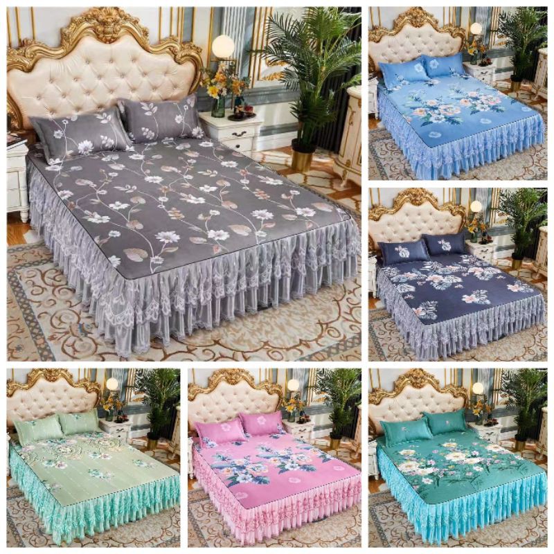 korea style 3 IN1 Queen Size Cadar Ropol Set BedSheet Bed Skirt ...