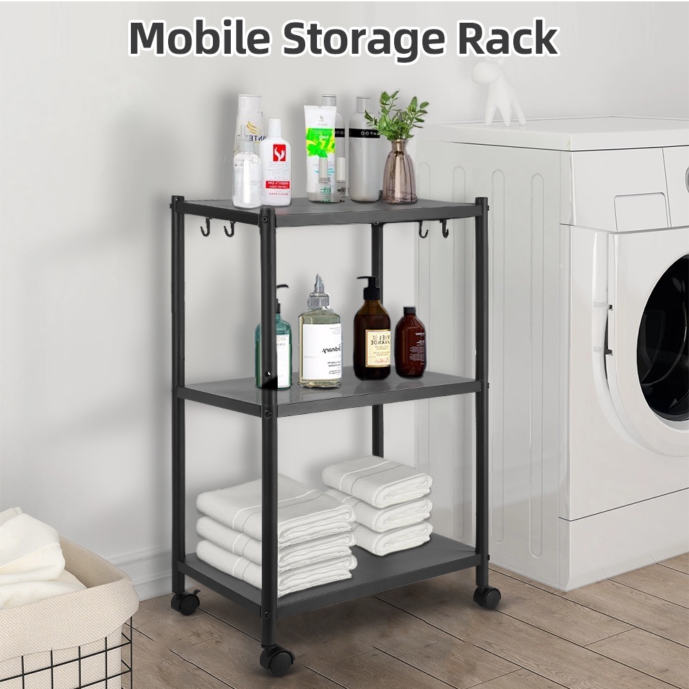 Ready Stock????3 Layer Foldable Storage Rack With Wheel Kitchen Rack with