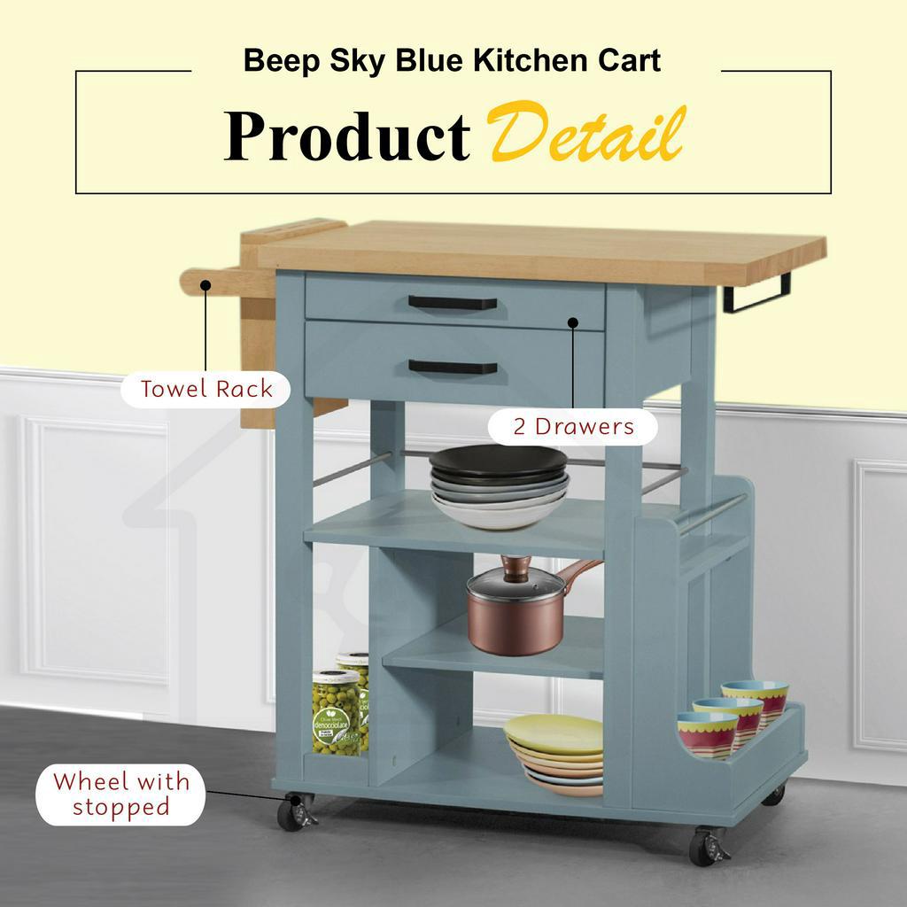 BEEP SKY BLUE KITCHEN CART/KITCHEN TROLLEY/KITCHEN ISLAND/ROLLING CART | Shopee Malaysia
