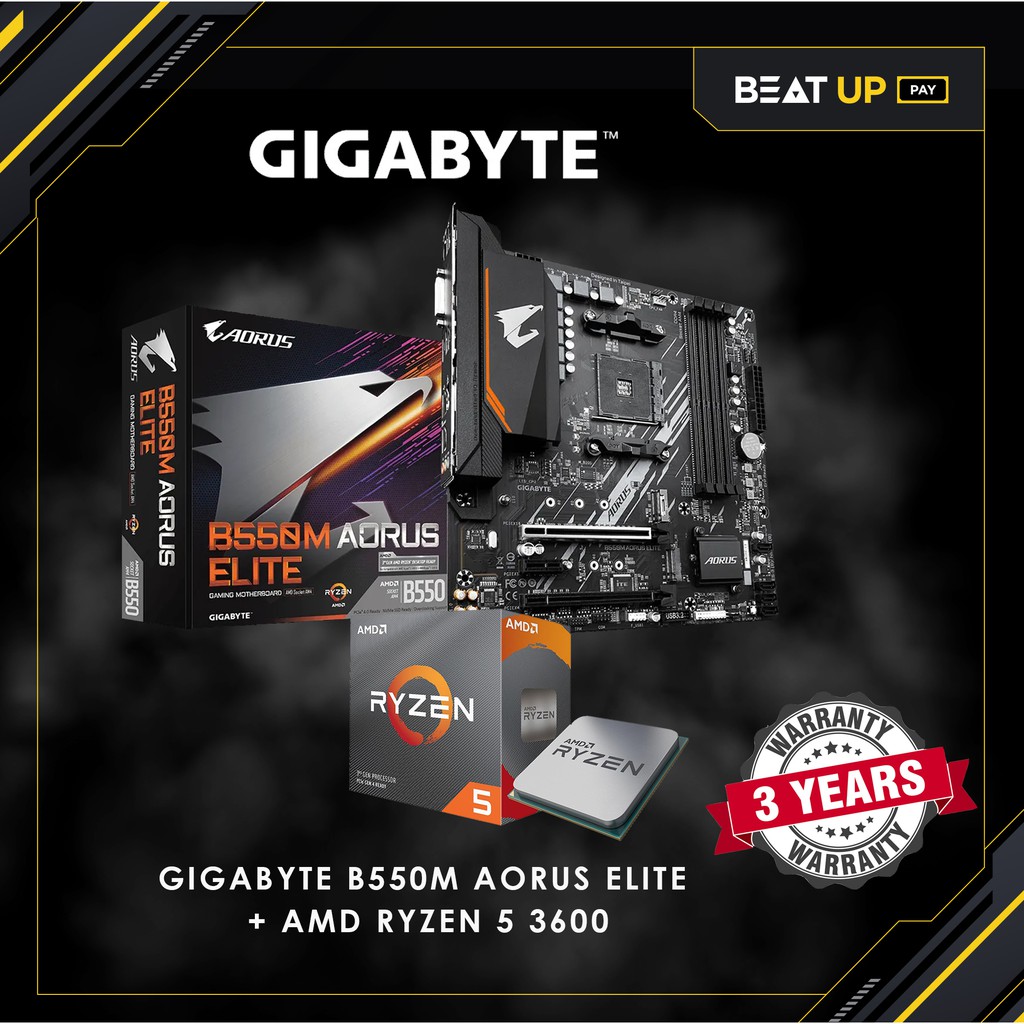 AMD RYZEN 5 3600 + GIGABYTE B550M AORUS ELITE AM4 mATX Motherboard