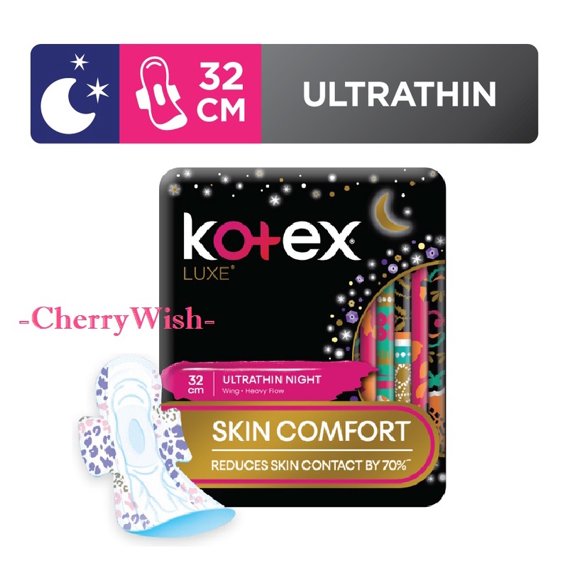 (32cm) 12's Kotex Luxe UltraThin Overnight Heavy Flow Wing Sanitary