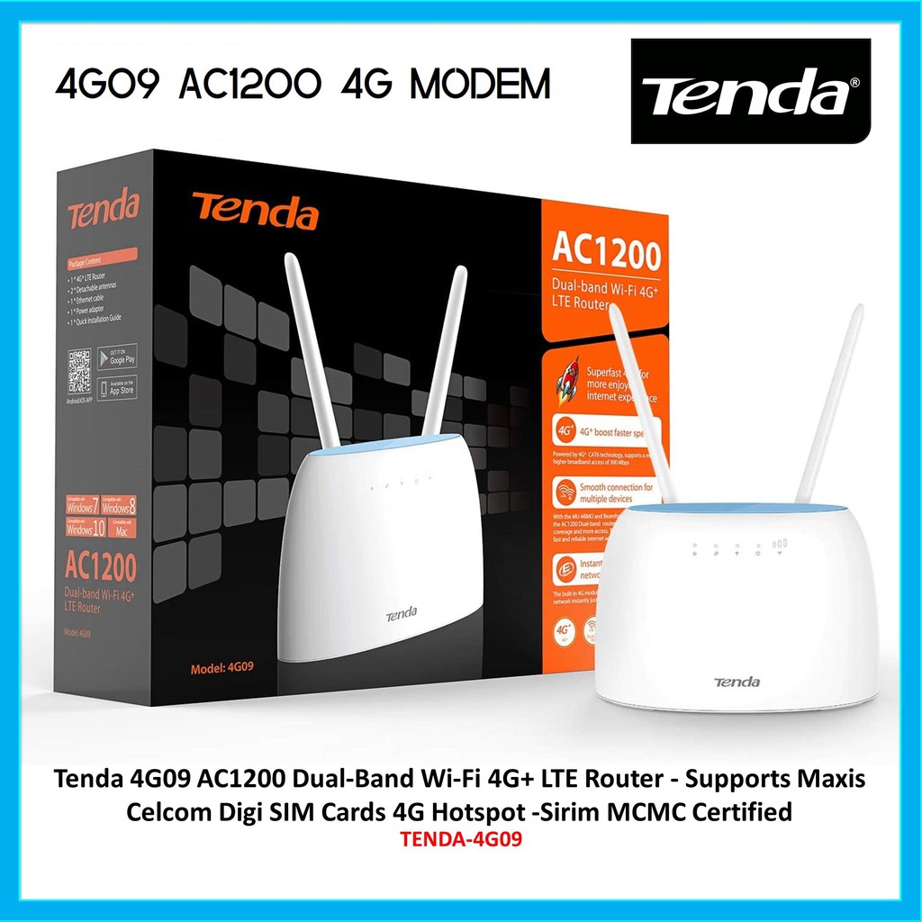 Tenda 4G06 / 4G09 / 4G680 / 4G180 / 4G185 4G MODEM ROUTER Dual-Band CAT 6  Wi-Fi 4G+ LTE - MR100 MR200 MR400 MR6400
