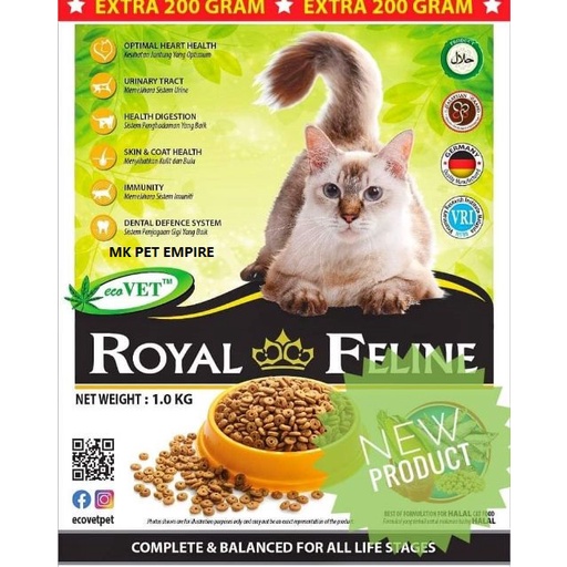 ECOVET ROYAL FELINE PREMIUM CAT FOOD 1KG HALAL DAN SUCI ROYAL