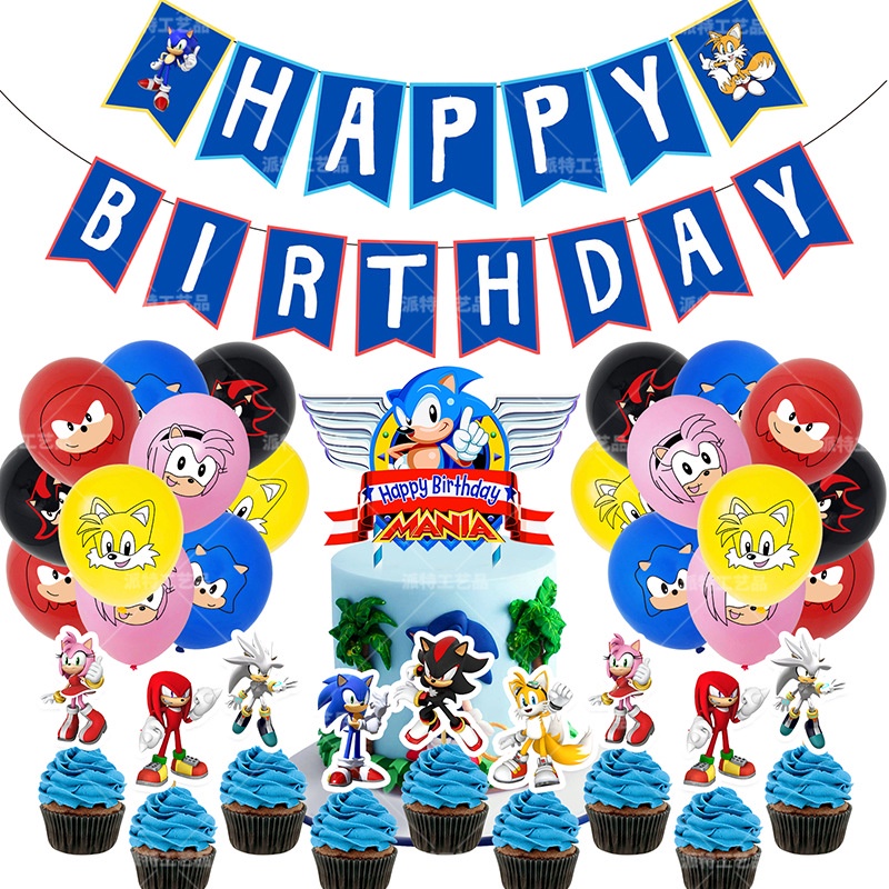 getah rambut Jom Party sonic hedgehog Happy Birthday Banner Latex ...