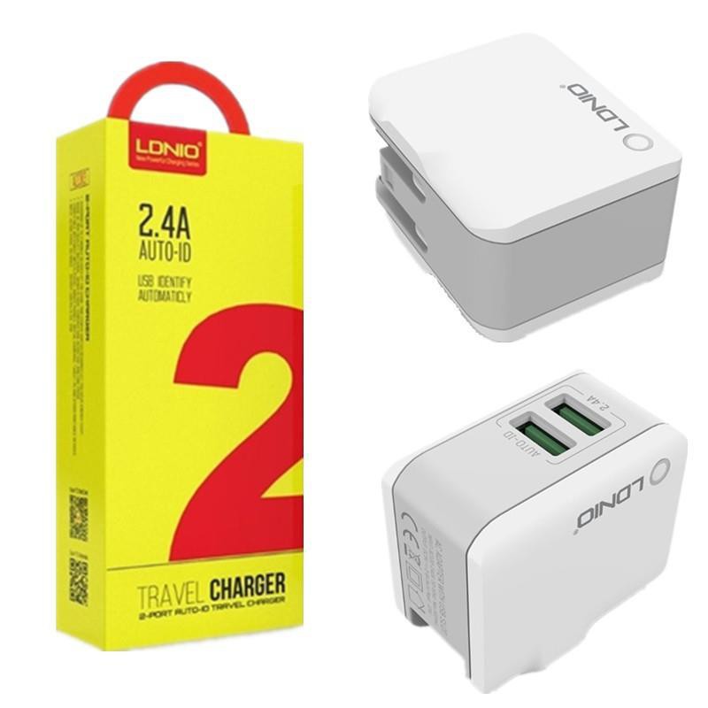 ORIGINAL LDNIO 2.4A Dual 2 USB Output Port Auto ID USB Charger with UK ...