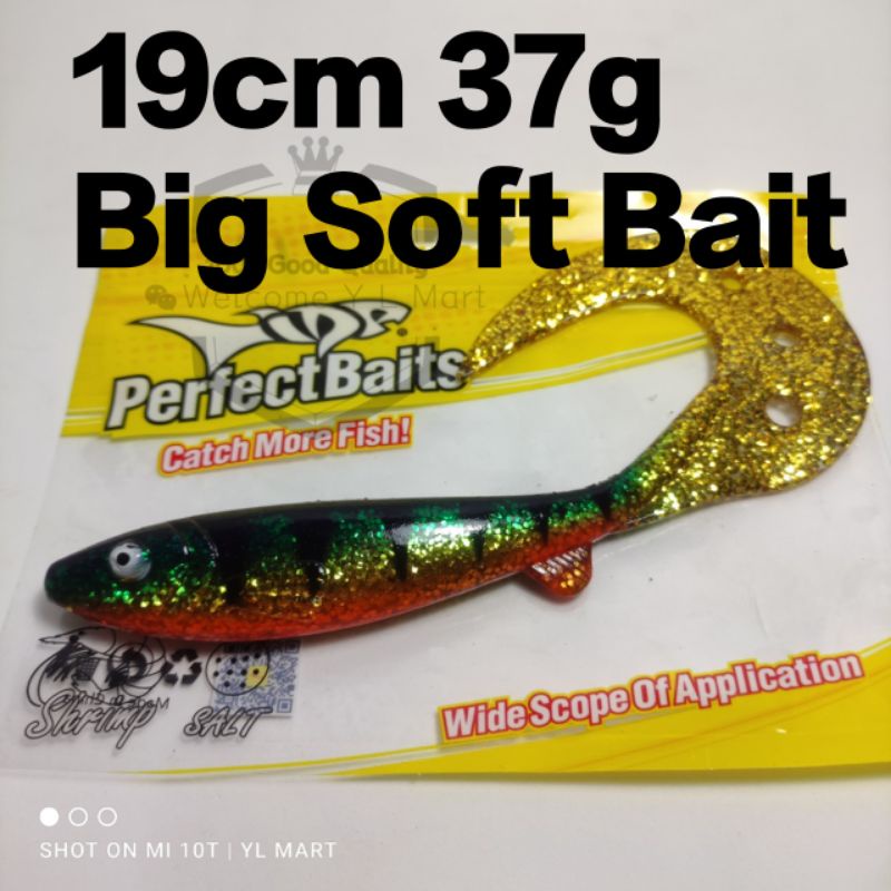 Ready stock) 19cm 16cm 37g Big Bait Soft Plastic Lure Curl Tail / T Tail  Umpan Toman Haruan Kerapu