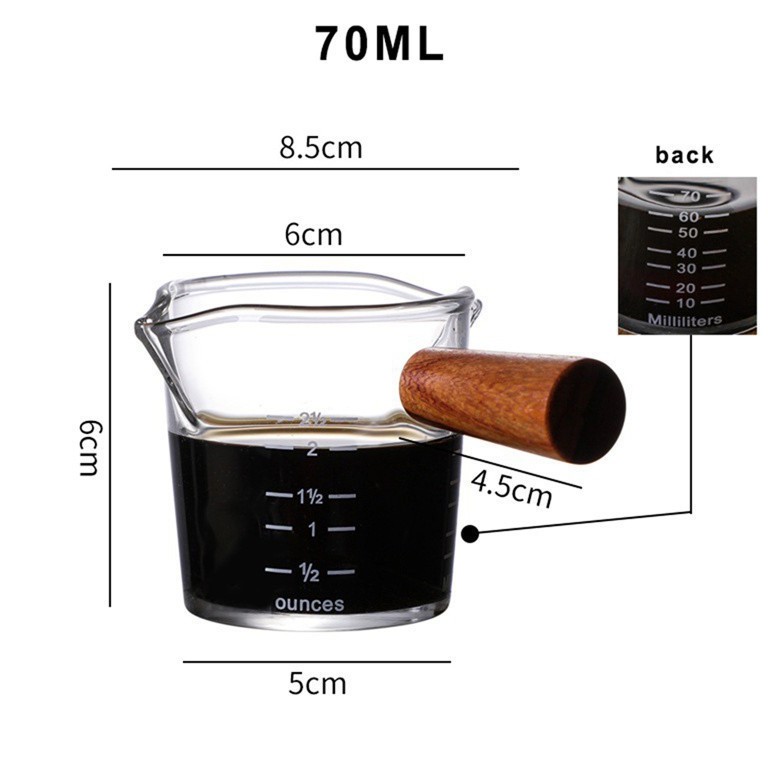 3h Barista Coffee Espresso Double Spouts Measuring Cup Glass Shot Glass Mini Milk Cup Cw Wooden 9765