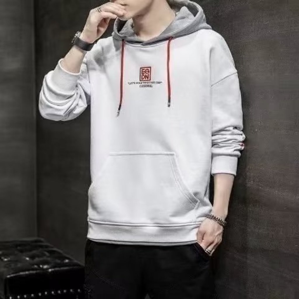 Couples sweater stitching sweater lelaki men's hooded sweater loose ...