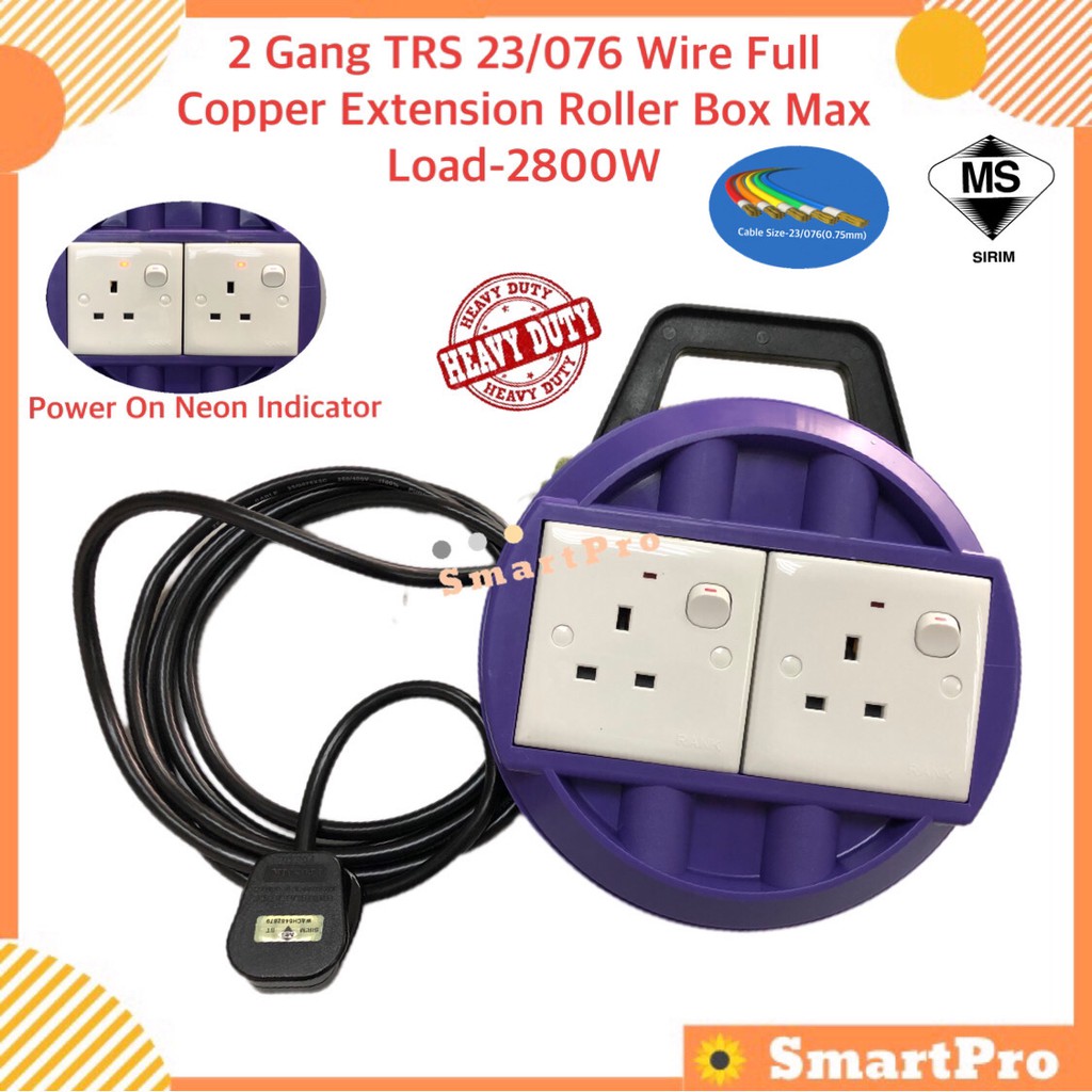2 GANG 2800W Heavy Duty TRS 23/076 Full Copper Wire Round Extension