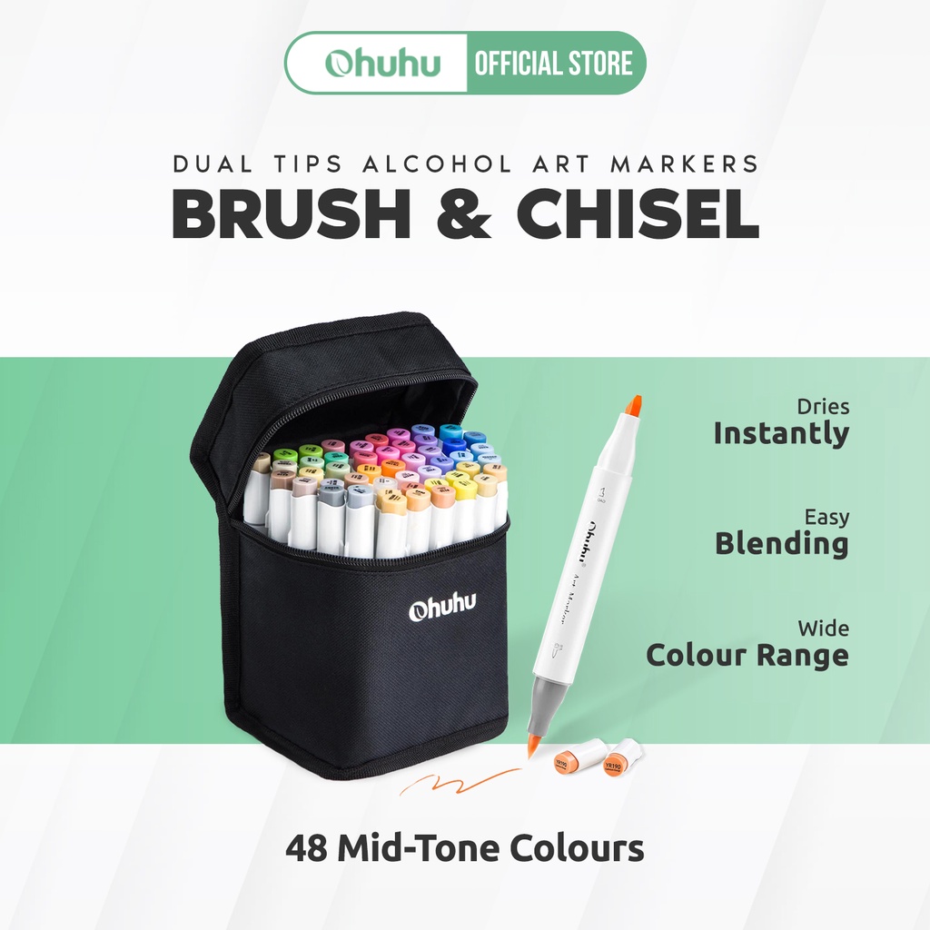 Ohuhu Mid Tone Colors Dual Tips Alcohol Art Markers - Brush & Chisel ...