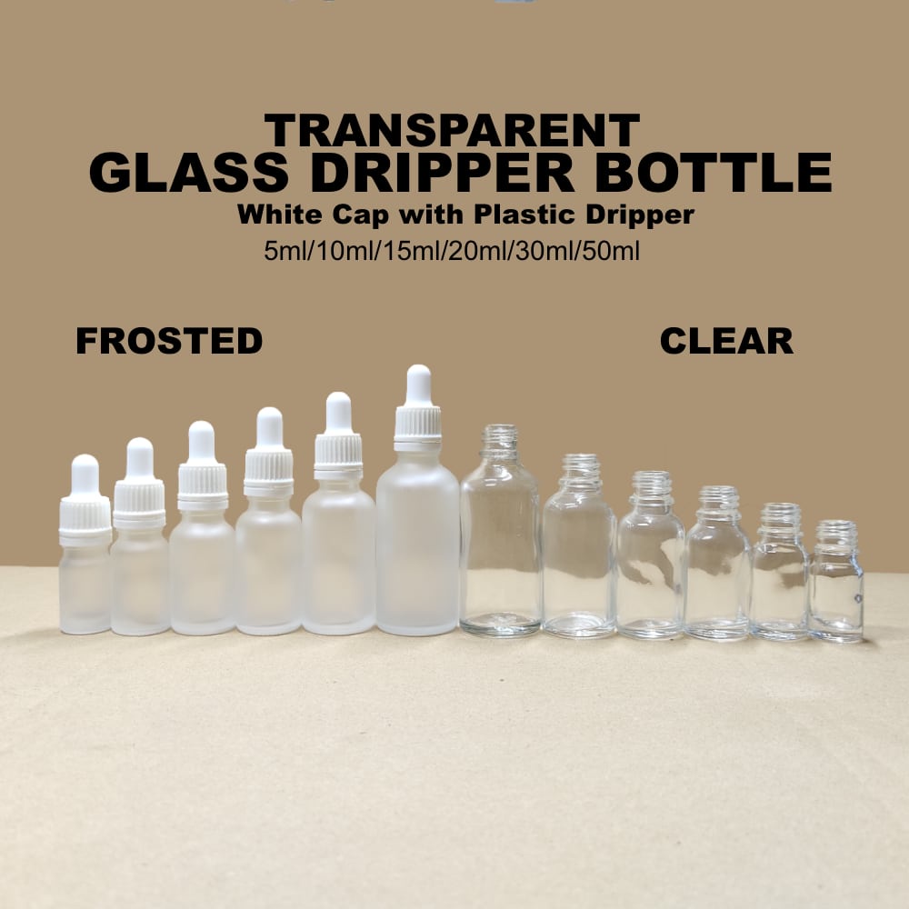 Frosted Clear Glass Dropper Serum Bottle / Essential Oil Bottle / Botol ...