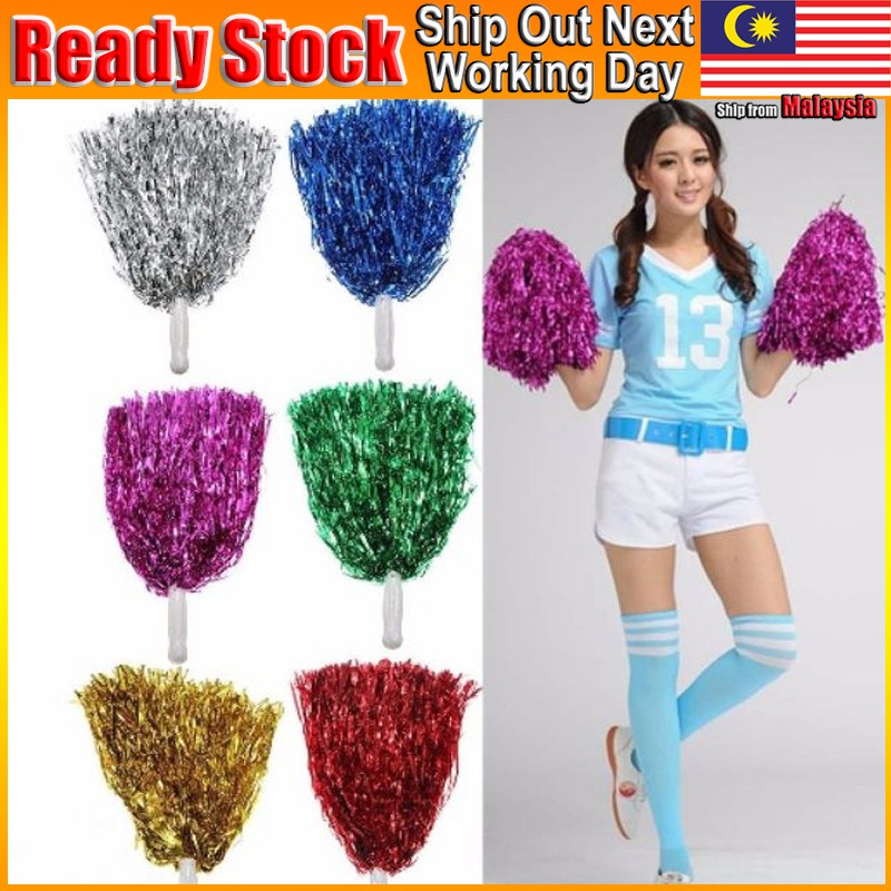 1pcs Metallic Cheerleader Pom Pom Hand Held Cheer Leader With Handle 