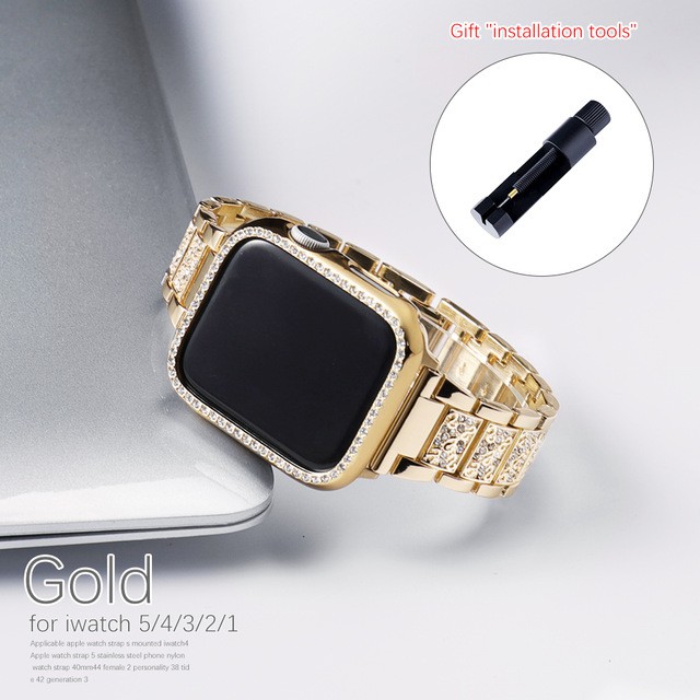 (Band Case)Stainless Steel Bracelet Diamonds Metal Strap Compatible For  Iwatch Series SE For Iwatch Band 41mm 45mm 40mm 44mm
