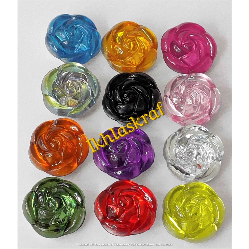 ( Butang - 85 ) Butang 2 biji acrylic rose berbunga 48L / 3.0 cm ...