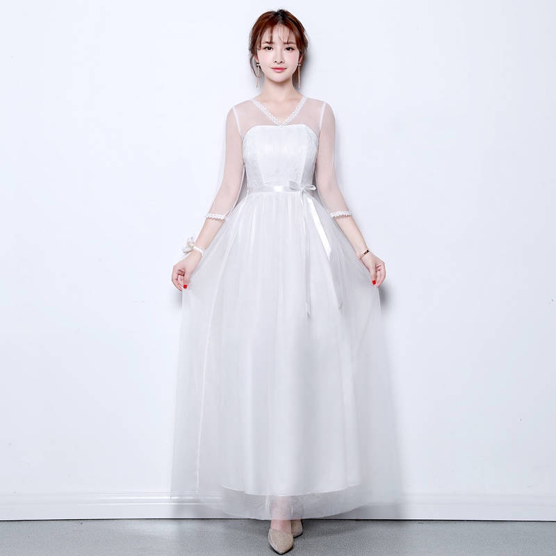 Ready Stock baju nikah perempuan pengantin 2018 winter new bridesmaid service Korean version of the sisters group hosted long white and thin annual toasting big size dresses Shopee Malaysia