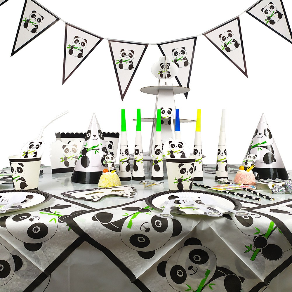 Cute Panda Theme Disposable Tableware Set Tablecloth Paper Plate Cup ...
