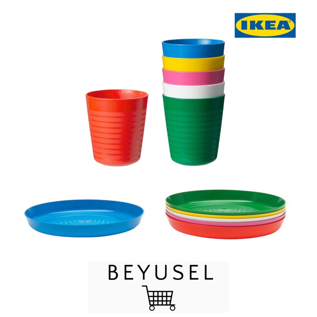 IKEA KALAS SET PINGGAN DAN CAWAN 12 PCS KANAK2 PELBAGAI COLOUR Shopee