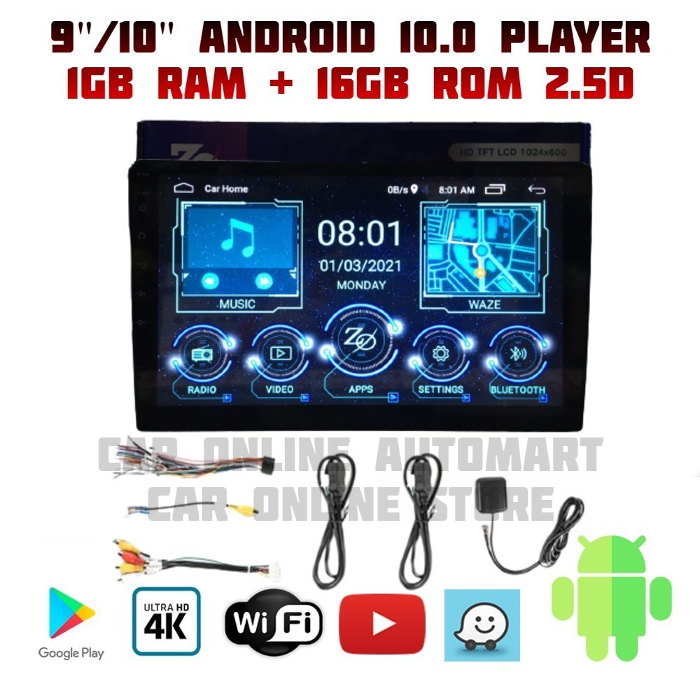CAR ANDROID PLAYER 9” / 10” INCH BIG IPS SCREEN ANDRIOD PLAYER PERODUA ...