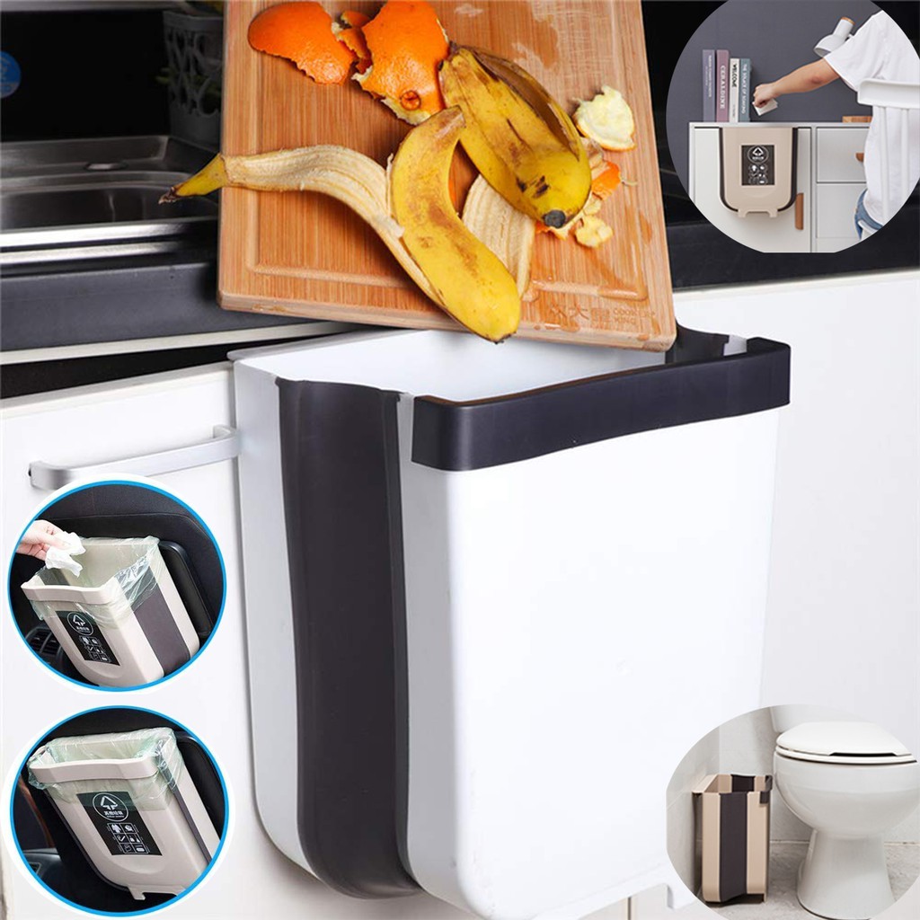 9L Hanging Trash Can for Kitchen Door Collapsible Trash Bin