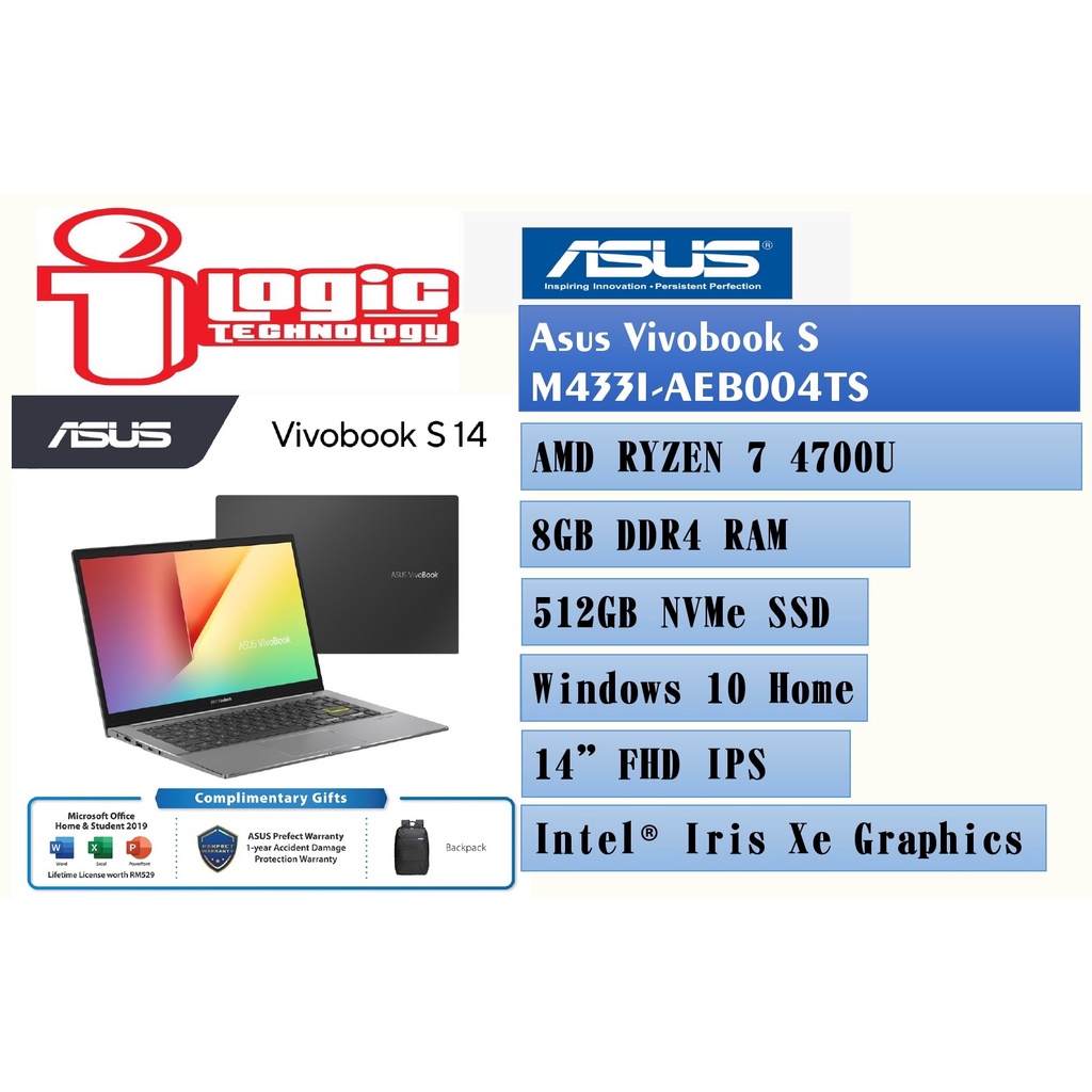 ASUS M433I-AEB004TS (R7-4700U/512GB SSD/8GB/WIN10/Microsoft Office H&S ...