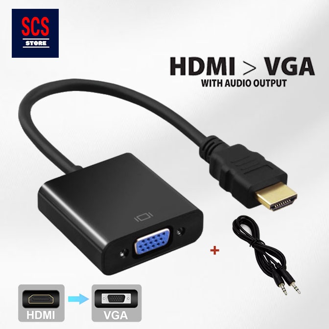 HDMI to VGA Video Converter Adapter Cable with Audio Support Full HD ...
