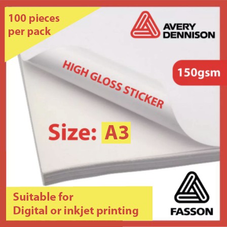 A3 size - 100 sheet - HIGH Glossy Sticker A3 150g / Self-Adhesive