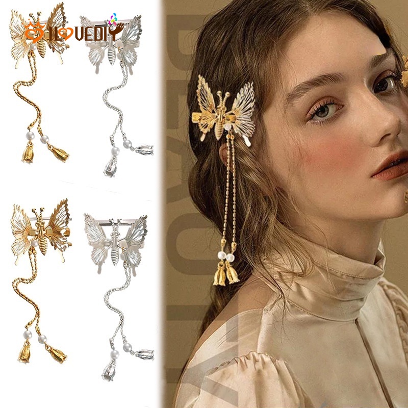 Women Vintage Long Tassels Butterfly Hair Clip / Girls Ancient Style ...