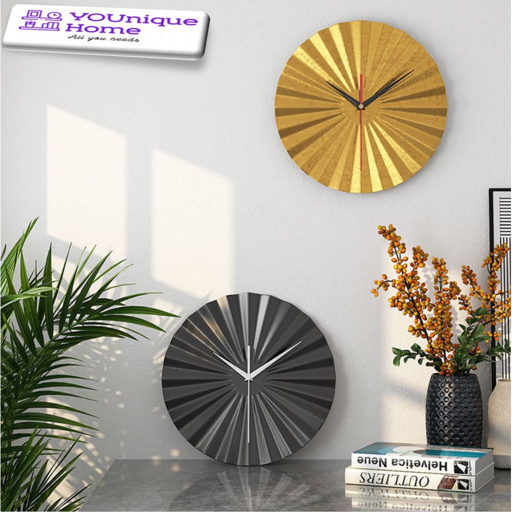 Wall Clock Fan Shape Creation Chinese Style Design Black Gold (Jam ...
