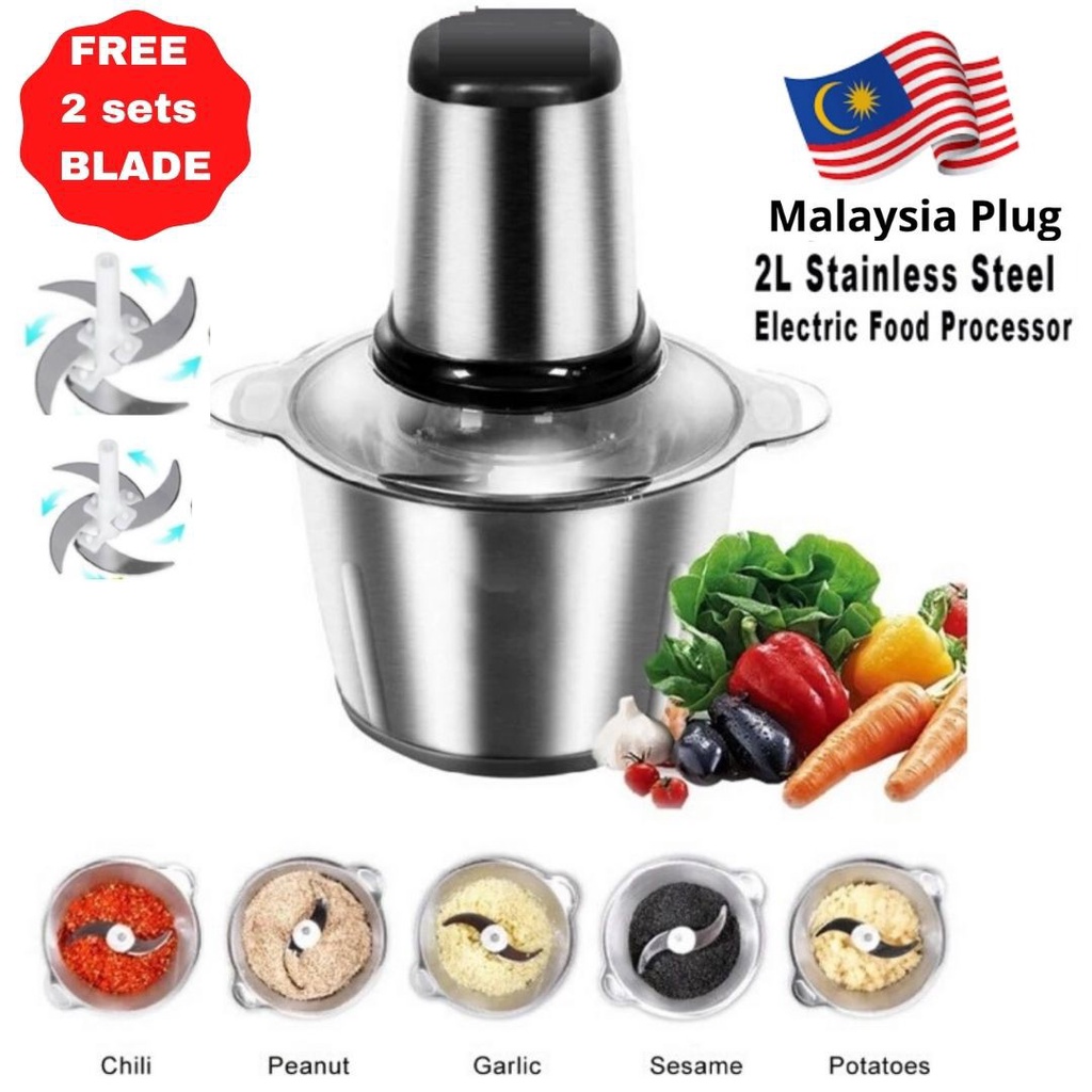 1pc Electric Stainless Steel Meat Grinder & Garlic Press Multifunctional  Food Processor 2l For Household Use