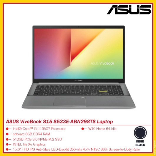 Asus Vivobook S15 S533e Abn298ts Laptop Indie Black Shopee Malaysia