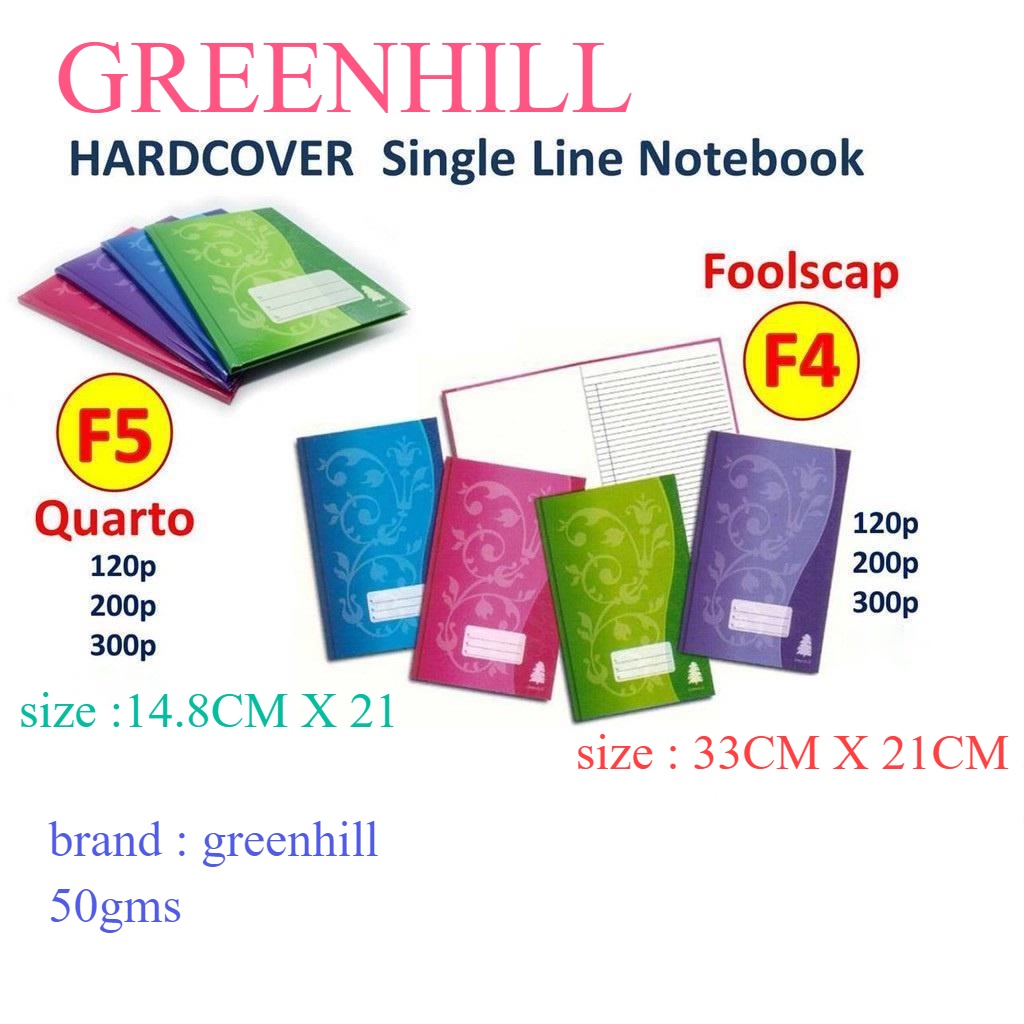 Greenhill F4 Hard Cover Foolscap Note Book / F5 Buku Tulis Log Kulit ...