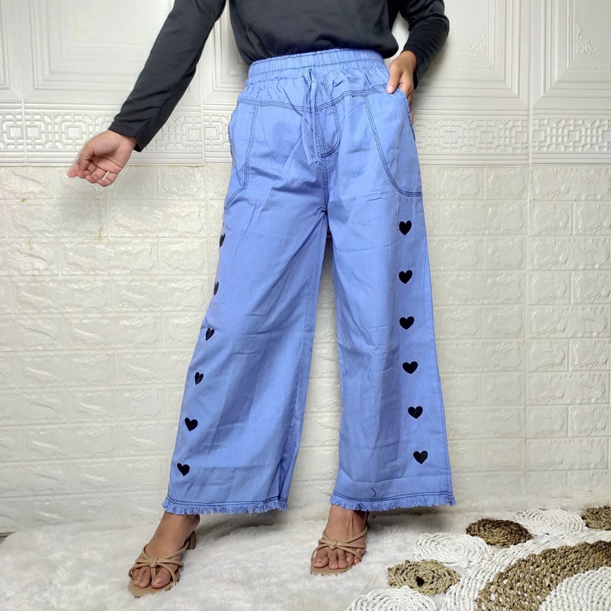 Culottes Jeans High waist Women BF Jeans Motif Love Korean Style