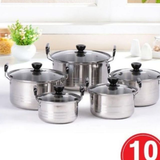 🔥set Periuk Masak 10pcs Dan 4pcs 🔥10pcs Set Stainless Steel Stock Pot Casserole Cookware Periuk 5882