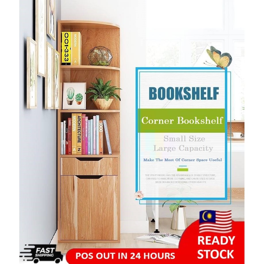 Multifunctional Corner Book Shelves Bookcase Showcase Rak Buku Pameran ...