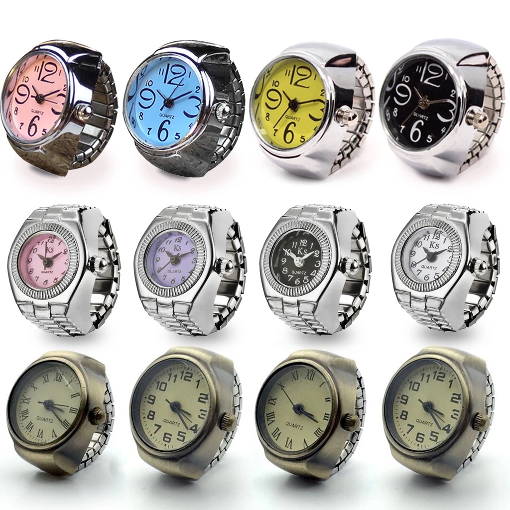 1PC Vintage Punk Elastic Stretchy Quartz Watch Rings / Women Man Hip ...