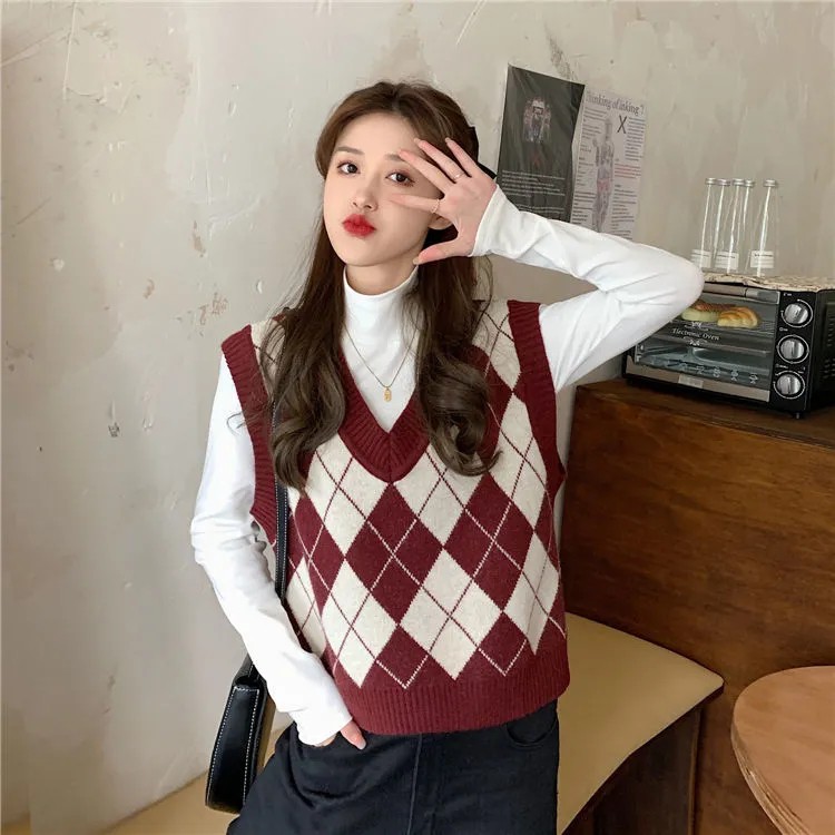 Preppy style autumn/winter suit, polo sweater, knitwear A74