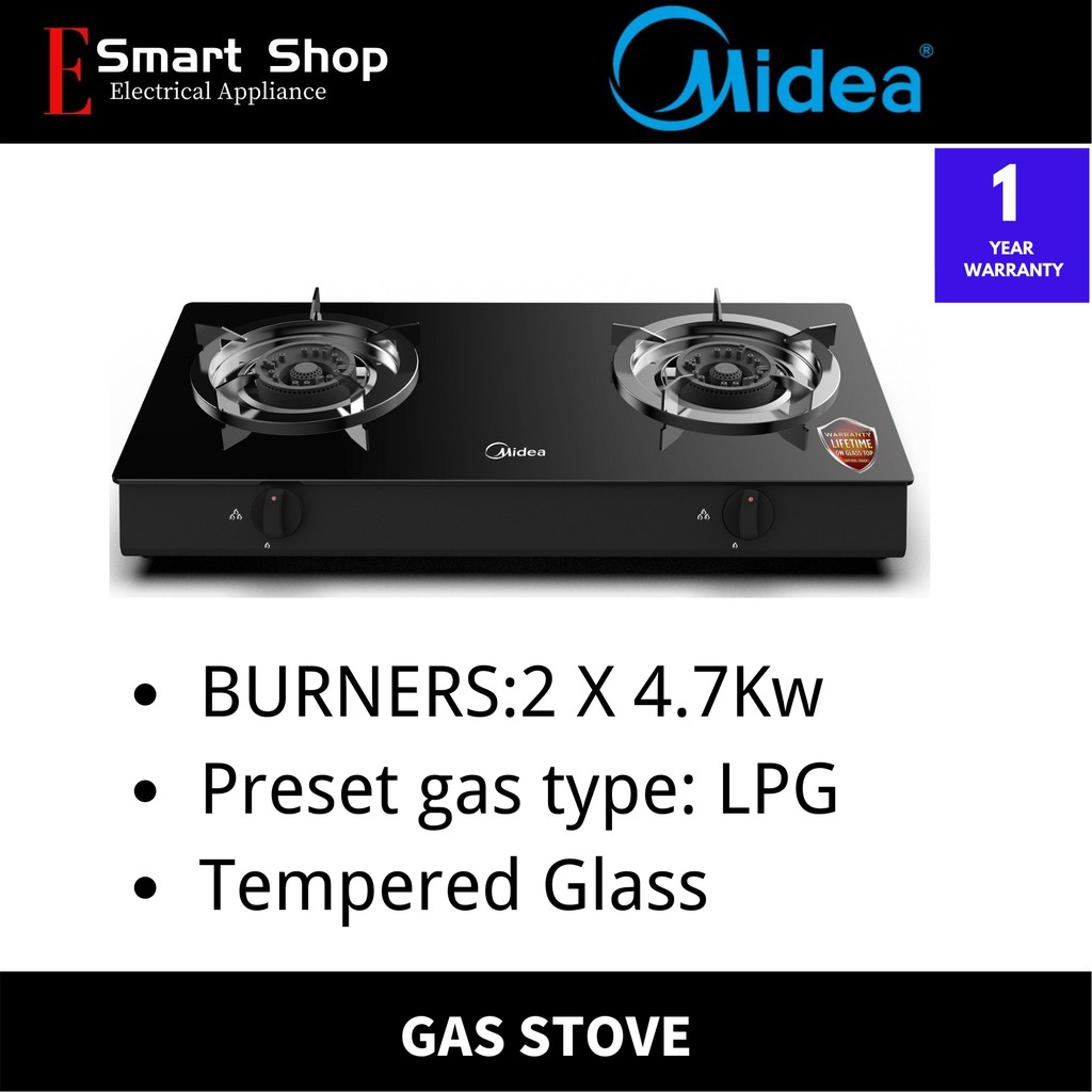 Midea Gas Stove Table Top Tempered Glass 2 Burner