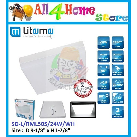 LITEME by cielo 24W LED Square Panel Light Surface Mounted Downlight ...
