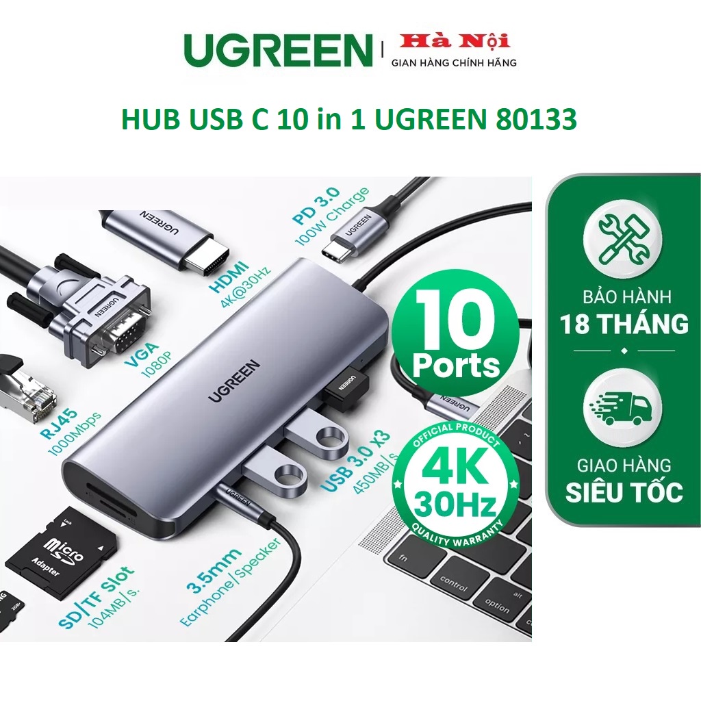 Ugreen Hub Adapter 10 in 1 USB Type C to HDMI Premium Genuine Ugreen ...