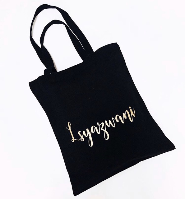 POSH Personalised Customised Black Canvas Tote Bag - Names