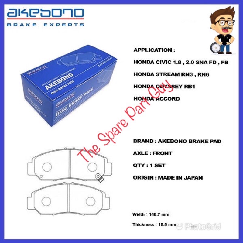Akebono Front Brake Pad For Honda Civic FD FB Stream RN3,RN6 Odyssey
