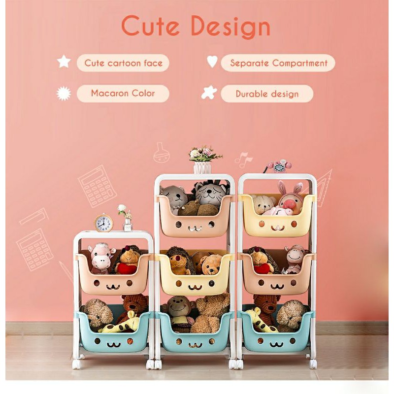 Toy Storage Rack for Kids Plastic Bin Box with Wheels可爱玩具收纳篮 | Shopee ...