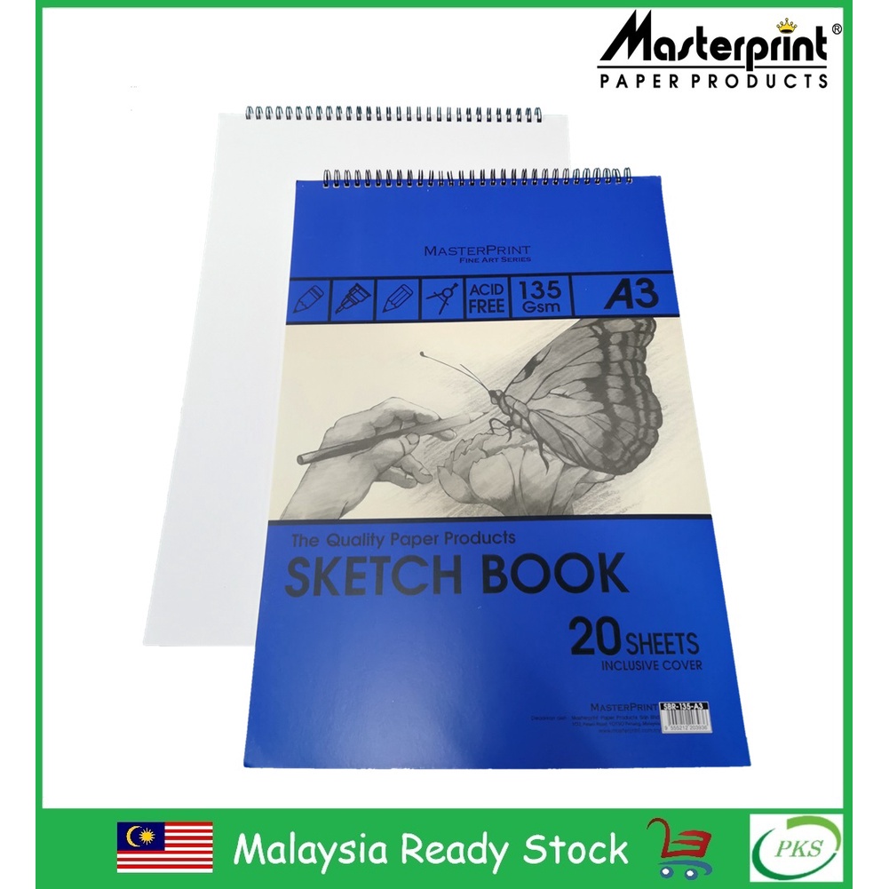 Masterprint A3 Sketch Book Portrait 135gsm 20 Sheets Spiral Binding
