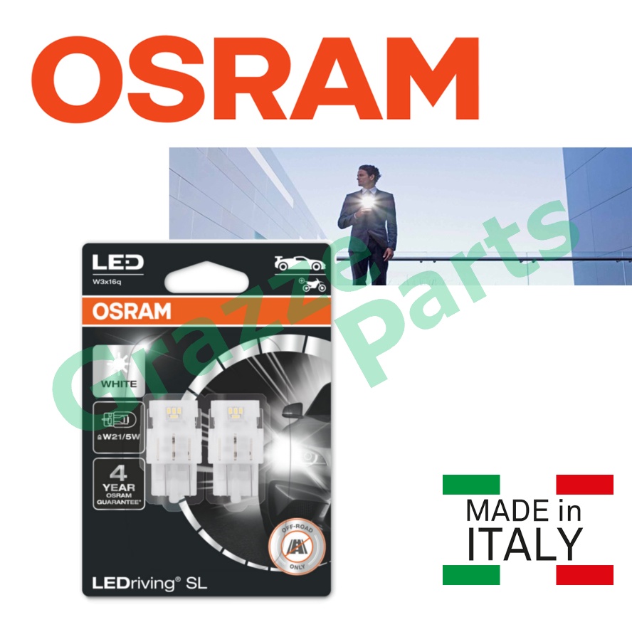 2pcs) Original Osram LED OEM Light Bulbs 7515DW T20 12V W21W/5W W3x16q Cool  White 6000K (2 Leg Type)