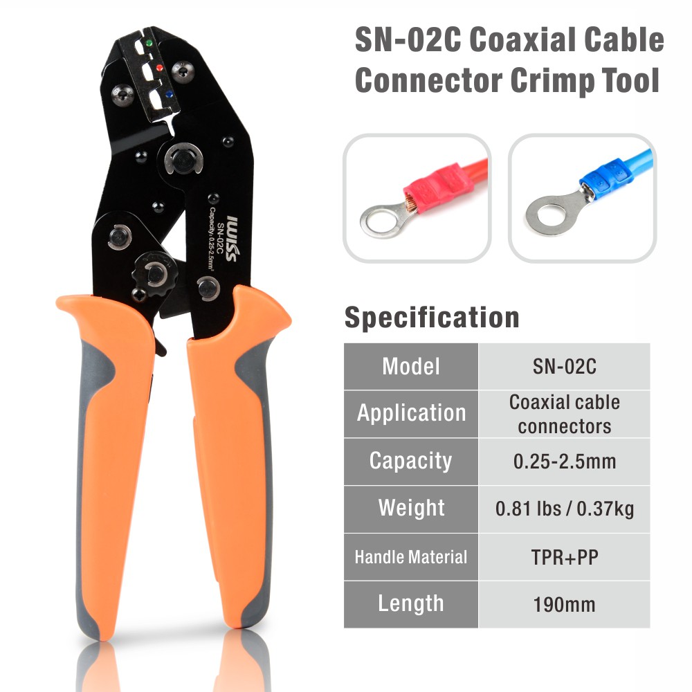 IWISS SN-02C Ratcheting Wire Butt Connectors Crimper Crimping Plier ...